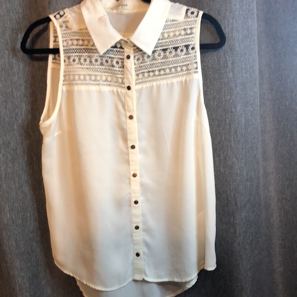 Woman’s cream spring peasant classy lace eyelet Sleeveless blouse